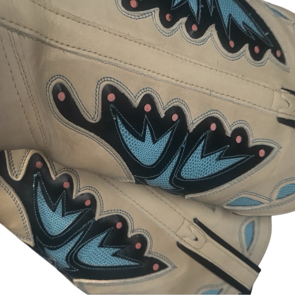 Y2K Miss Capezio NOS Womens 8M Western Boots Off White Leather Butterfly Inlay - Picture 10 of 10